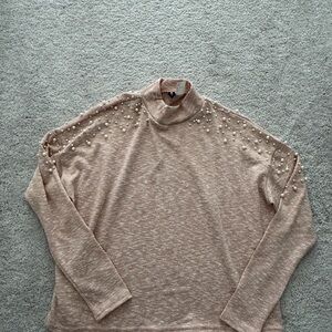 H&M Pink Turtleneck Sweater with Pearl Accents